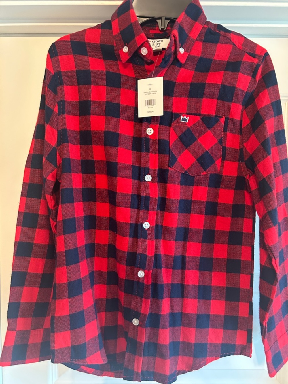 crown & ivy Red and Navy Plaid Button-Down Shirt